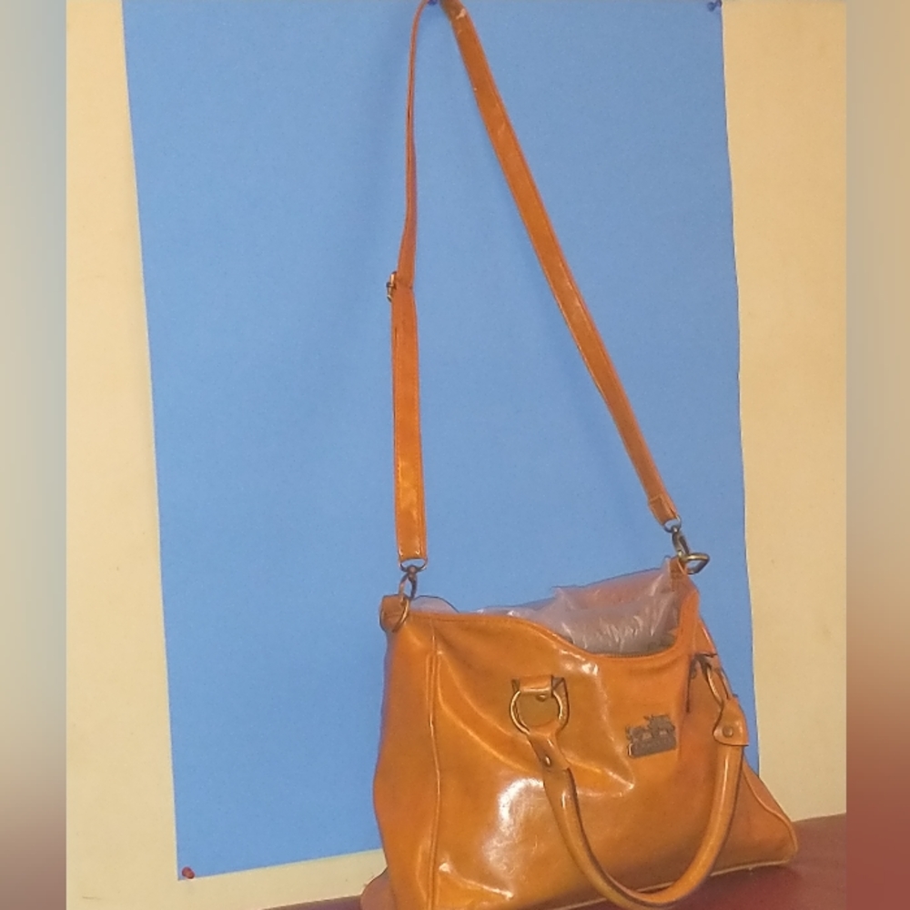 Long strap burnt orange leather purse